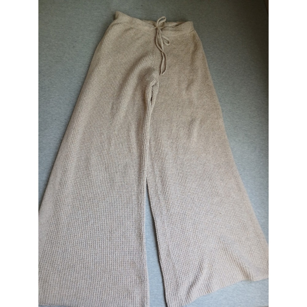 Aerie Pants Small P Waffle Knit Wide Leg Flare Stretch Pull On Cozy Lounge
